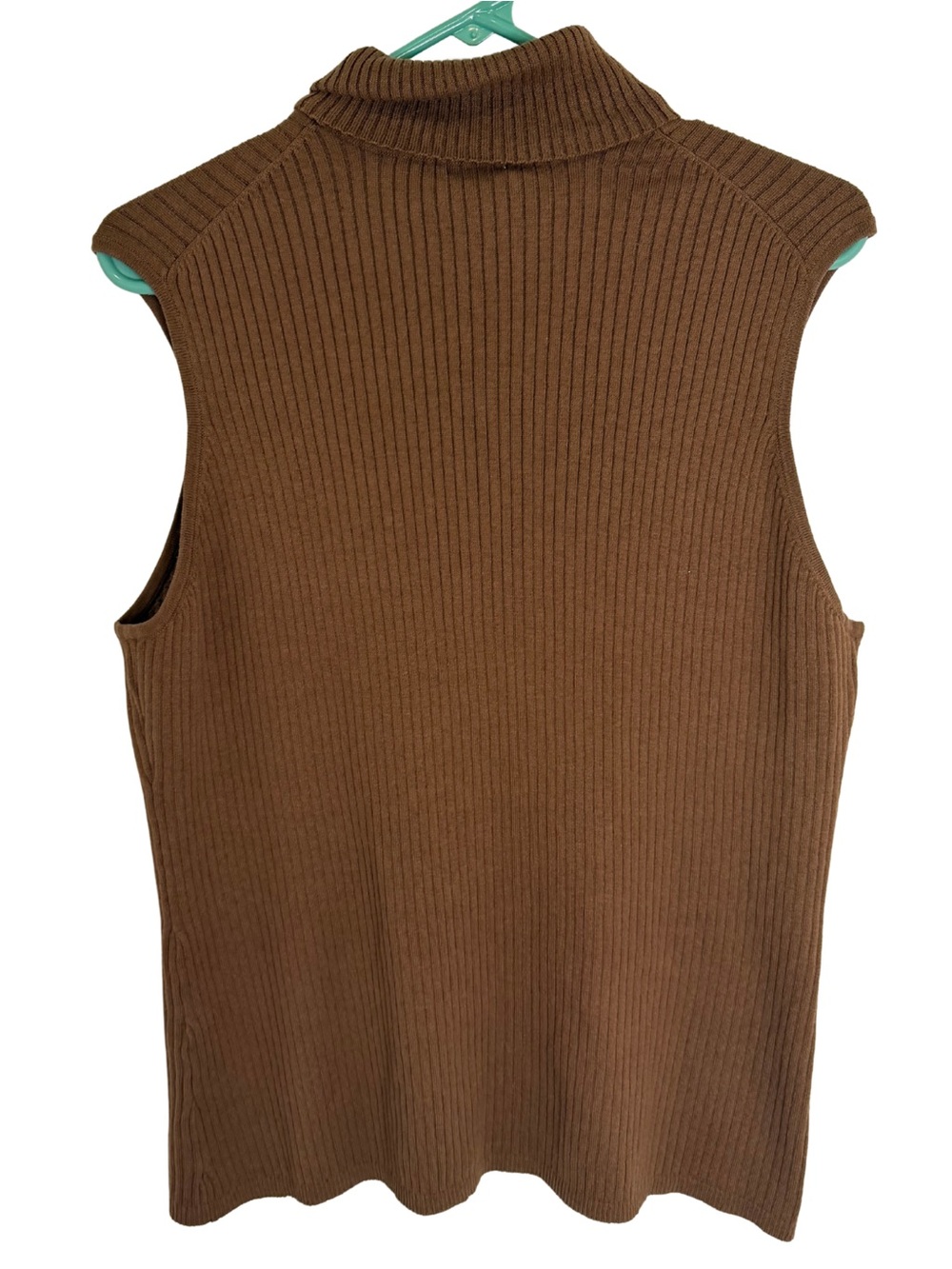 Chico's Silk Blend Brown Ribbed Sleeveless Turtleneck Tank Top - Picture 2 of 3